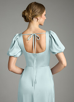 Azazie Fyona Bridesmaid Dresses Mist A-Line Pleated Stretch Satin Dress image2