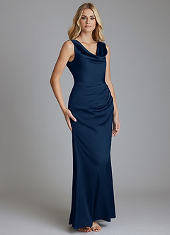 Azazie Tallie Bridesmaid Dresses Dark Navy Mermaid Pleated Stretch Satin Dress image7