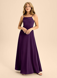 Azazie Anselie Junior Vestido de Uva de Satén Elástico de Corte En A con Vestidos sin tirantes image3