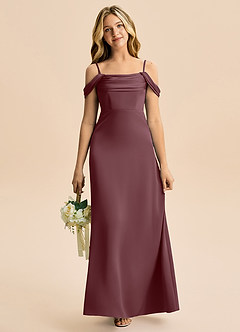 Azazie Lettie Junior A-Linie Schulterfrei Stretch-Satin Kleid Sangria image2