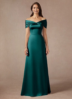 Azazie Amelia vestidos de madre de la novia Vestido de Pavo Real de Satén Elástico de Corte En A con Vestidos sin tirantes image3