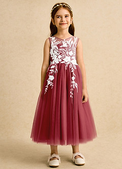 Azazie Sundae Flower Girl Dresses Pomegranate Ball-Gown Lace Dress image7