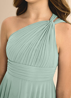 Azazie Charlize Junior Abito A-Line in Chiffon Plissettato Agave image6