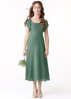 Azazie Bondi Junior Linia A Marszczony Szyfon Długość herbaty Młodsza druhna Sukienka image2