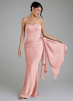 Azazie Draya Bridesmaid Dresses Powder Pink Mermaid Strapless Stretch Satin Dress image4