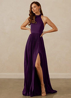 Christian Siriano Bridal for Azazie 1007 Bridesmaid Dresses Grape A-Line Pleated Stretch Satin Dress image4