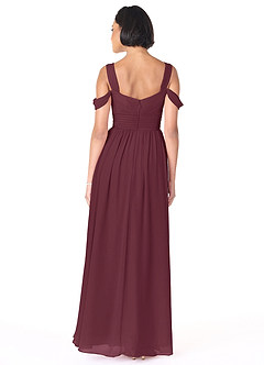 Azazie Lianne Bridesmaid Dresses Cabernet A-Line Off the Shoulder Chiffon Dress image4