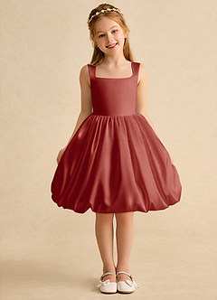 Azazie Nirvana Robe Demoiselle D'honneur Fillette Robe Princesse en Mat Satiné Rayé Terracotta image2