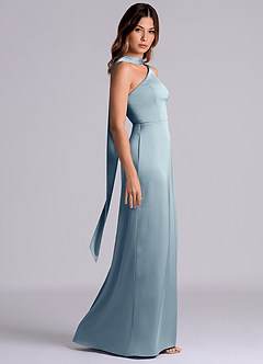 Azazie Philana Bridesmaid Dresses Dusty Blue A-Line One Shoulder Stretch Satin Dress image3