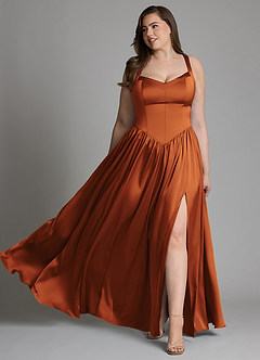 Azazie Francis Bridesmaid Dresses Cinnamon A-Line Corset Stretch Satin Dress image11