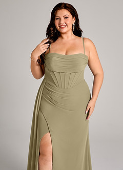 Azazie Amyra Bridesmaid Dresses Moss Green Sheath Off the Shoulder Chiffon Convertible Dress image11