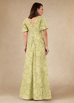 Azazie Emmeline Mother of the Bride Dresses Lemon Sorbet A-Line Pleated Floral Burnout Dress image5