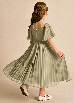 Azazie Gisele Flower Girl Dresses Moss Green A-Line Pleated Chiffon Dress image3