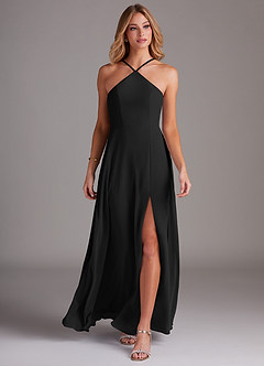 Azazie Bailey Brautjungfernkleider A-Linie Halter Seitenschlitz Chiffon Kleid Schwarz image4