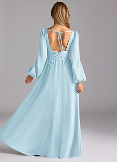 Azazie Norah Robes de demoiselle d'honneur Robe Trapèze en Satin extensible Bleu Ciel image2