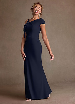 Azazie Rachael Final Sale Dark Navy Sheath Off the Shoulder Stretch Crepe Dress image4