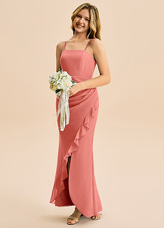 Azazie Buzzy Junior Robe Fourreau en Mousseline de soie Plissée Rose Saumon image3