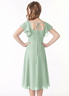 Azazie Bondi Junior Agave A-Line Ruched Chiffon Dress image3