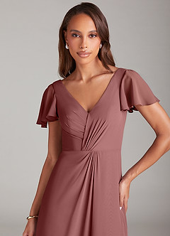 Azazie Soren Bridesmaid Dresses Desert Rose A-Line Ruched Chiffon Dress image6