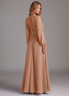Azazie Matilda Bridesmaid Dresses Champagne Rose A-Line Long Sleeve Chiffon Dress image2