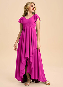 Azazie Caria Junior Fuchsia A-Line Pleated Chiffon Dress image3