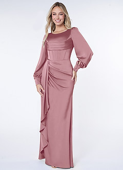 Azazie Raye Bridesmaid Dresses Vintage Mauve Mermaid Long Sleeve Stretch Satin Dress image1