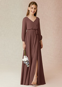 Azazie Angelica Junior Espresso A-Line Pleated Chiffon Dress image4