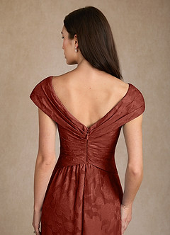 Azazie Myrtle Mother of the Bride Dresses Terracotta A-Line Pleated Floral Burnout Dress image6