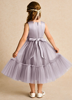 Azazie Miracle Robe Demoiselle D'honneur Fillette Robe Trapèze en Mat Satiné Arc Crépuscule image2
