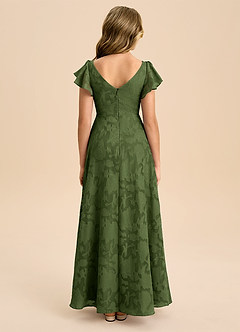 Azazie Omari Junior Olive A-Line Pleated Floral Burnout Dress image2