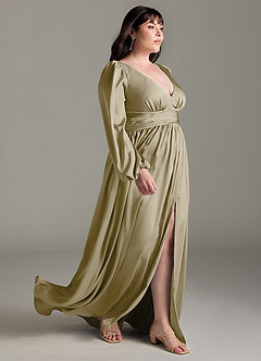Azazie Norah Bridesmaid Dresses Moss Green A-Line Stretch Satin Dress image10