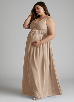 Azazie Yetta Vestidos de dama de honra para maternidade Vestido Linha A Plissado Comprimento do chão Chiffon image10