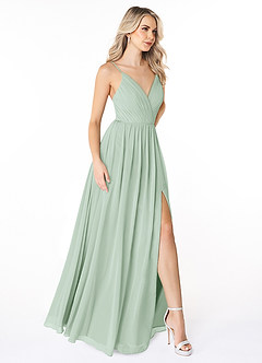 Azazie Gracie Vestidos de damas de honor Vestido de Agave de Gasa de Corte en A con Plisado image5