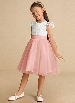 Azazie Vetty Flower Girl Dresses Ivory Rosette A-Line Lace Tulle Dress image3