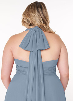 Azazie Fifi Robes de demoiselle d'honneur Robe Trapèze Convertible en Mousseline de soie Sans bretelle Bleu Poussiéreux image14