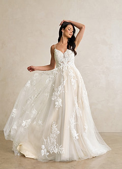 Azazie Lorenza Wedding Dresses Diamond White Champagne A-Line V-Neck Sequins Tulle Dress image5