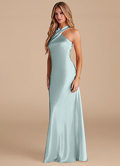 Azazie Doretta Bridesmaid Dresses Mist Mermaid Bow Metallic Satin Dress image4