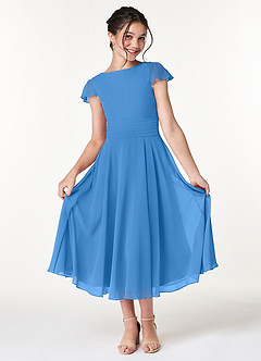 Azazie Payton Junior Blue Jay A-Line Bow Chiffon Dress image3