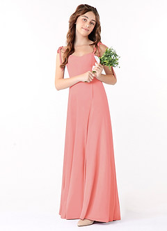 Azazie Rosey Junior Vestido de Coral de Gasa de Corte En A con Escote de Corazón image1