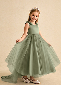 Azazie Lorita Flower Girl Dresses Pistachio A-Line Beaded Tulle Dress image7