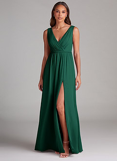 Azazie Tanicia Bridesmaid Dresses Emerald A-Line Pleated Chiffon Dress image1