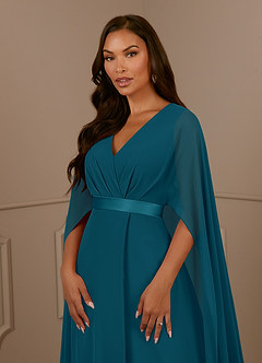Azazie Isa Mother of the Bride Dresses Ink Blue A-Line V-Neck Pleated Chiffon Dress image5