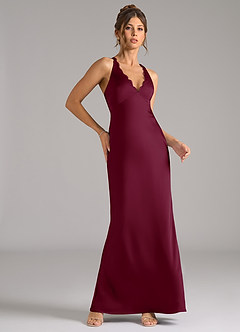 Azazie Tianna Bridesmaid Dresses Mulberry A-Line Stretch Satin Dress image5