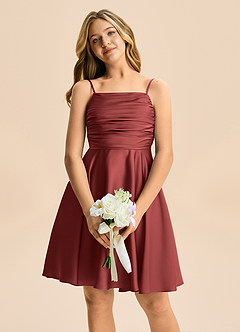 Azazie Miko Junior Terracotta A-Line Pleated Stretch Satin Dress image6