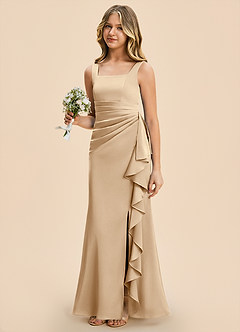 Azazie Adrienne Junior Robe Fourreau en Satin extensible Plissé Champagne image1