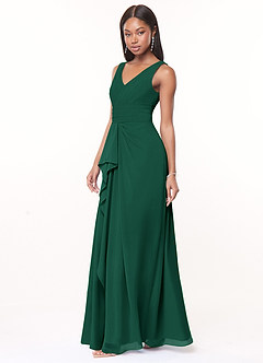 Azazie Julianna Bridesmaid Dresses Emerald A-Line Chiffon Dress image3