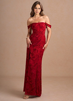 Mariah Ruby Red Off Shoulder Maxi Dress image3