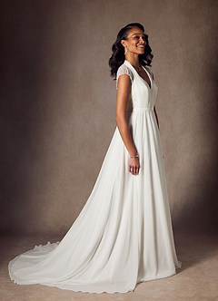 Azazie Cersei Vestidos de novia Vestido de Diamante Blanco de Gasa de Corte en A con Plisado image7