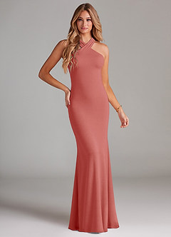 Azazie Doretta Robes de demoiselle d'honneur Robe Sirène en Mousseline de soie Plissée Antique Rose image1