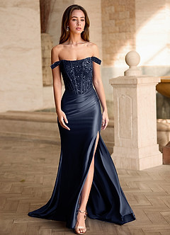 Valeria Marino Vestido de fiesta de satén con corsé de lentejuelas de terciopelo image3